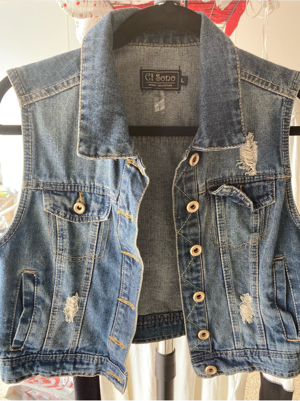 Ci Sono Blue Distressed Denim Vest